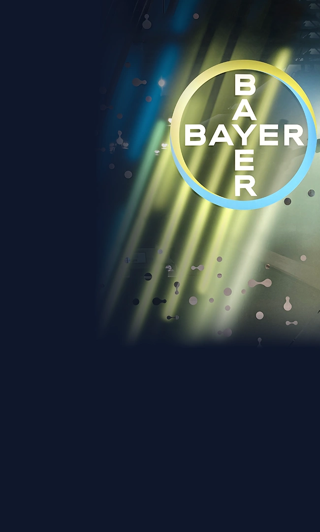 Bayer logo on a colorful background.