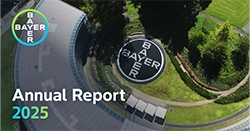 Aerial view of the Bayer AG corporate headquarters in Leverkusen.
